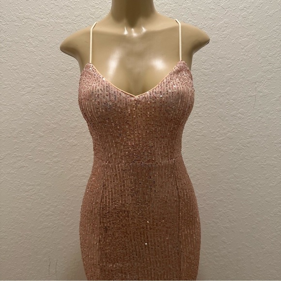 Missord Crisscross Lace Up Zipped Backless Split Thigh Sequin Maxi Dress Size M - Picture 5 of 8